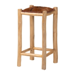 bali & pari Rivera Genuine Goat Leather Counter Stool - Rustic Boho Seating with Teak Wood Frame and Natural Hide Upholstery